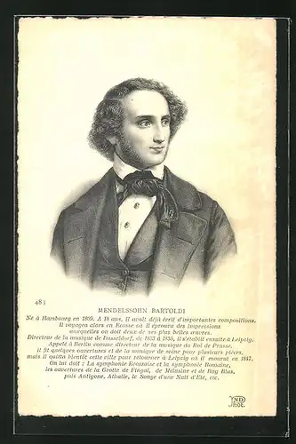 AK Portrait Mendelsohn Bartoldi als junger Mann in Anzug mit Weste und Tuch an Kragen