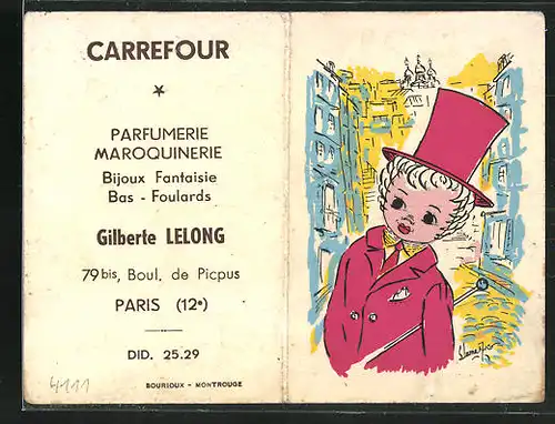 Kalender 1959, Carrefour, Parfumerie Maroquinerie, Gilberte Lelong, Paris