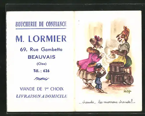 Kalender 1959, Boucherie De Confiance, M. Lormier, 69 Rue Gambetta, Beauvais, vermenschlichte Tiere