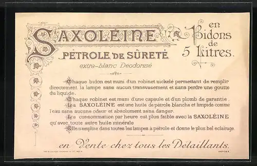 Kalender 1896, Januar bis März, Saxoleine Petrole De Surete, Phares de Bordeaux, Leuchtturm