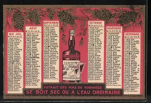 Kalender 1931, Clacquesin Le Plus Sain Des Aperitifs
