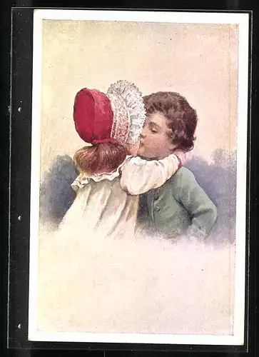 Kalender 1911, Kaiser Jubiläums-Verein zur unentgeldlichen Brotverteilung, Kinder küssen sich
