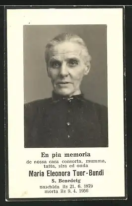 Sterbebild Maria Eleonora Tuor-Bundi, 1879-1956