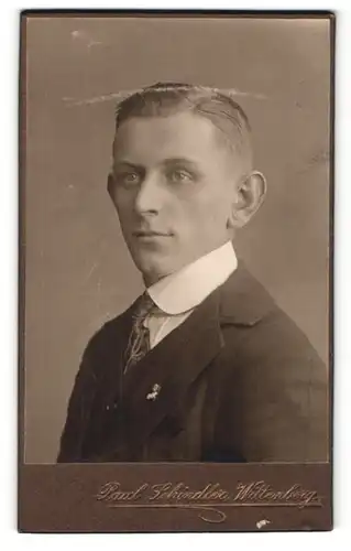 Fotografie Paul Schindler, Wittenberg, Portrait junger Mann in Anzug mit Krawatte
