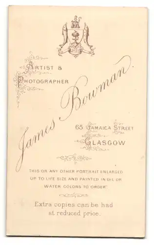 Fotografie J. Bowman, Glasgow, Portrait Herr mit Vollbart