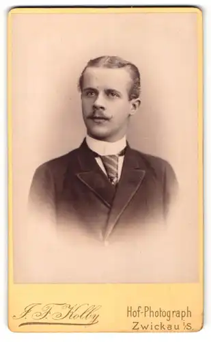 Fotografie J.F. Kolby, Zwickau i/S, Portrait Mann mit Langbinder im Jacket