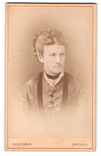 Fotografie Hugo Bähr, Zwickau i/S, Portrait Frau mit eleganter Haartracht