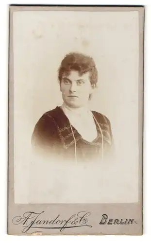 Fotografie A. Jandorf & Co., Berlin, Portrait junge Frau mit zusammengebundenem Haar