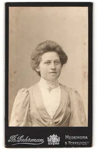 Fotografie Th. Gehrmann, Hedemora, Portrait bezauberndes Fräulein mit Brosche am Kragen