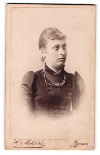 Fotografie H. Mehlert, Itzehoe, Portrait junge Dame in edler Bluse mit Kette und Brosche