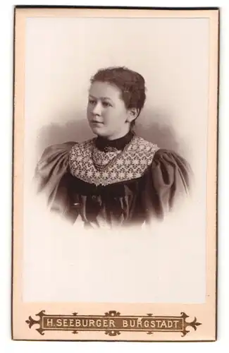 Fotografie H. Seeburger, Burgstadt, Portrait junge Frau mit zusammengebundenem Haar