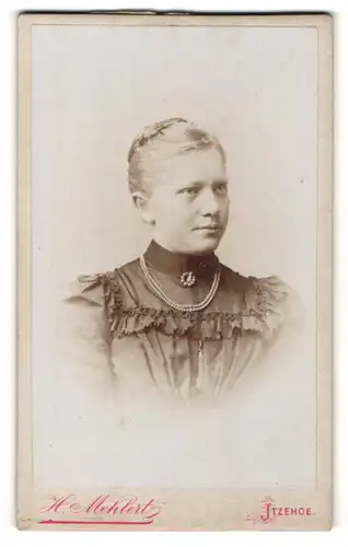 Fotografie H. Mehlert, Itzehoe, Portrait junge Dame mit Hochsteckfrisur u. Kragenbrosche