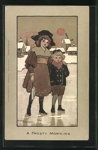 Künstler-AK Ethel Parkinson: A frosty Morning, Kinder auf dem Eis