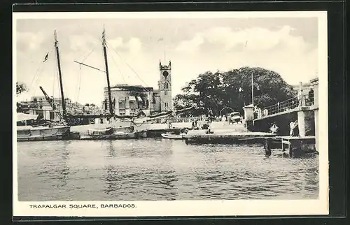 AK Barbados, Trafalgar Square, Boote im Hafen