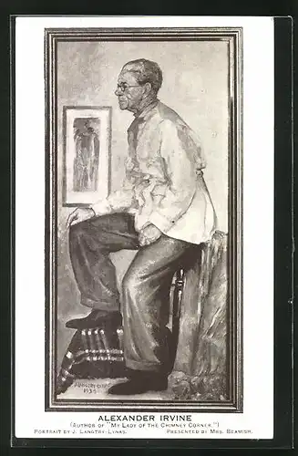 AK Schriftsteller Alexander Irvine, Bildnis mit Anzug und Brille
