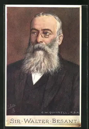 AK Dichter Sir Walter Besant, Halbportrait mit Brille und Bart