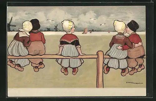Künstler-AK Ethel Parkinson: Kinder in holländischer Tracht am See