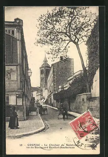 AK Cognac, Le Clocher de Saint-Léger vu du Boulevard Denfert-Rochereau