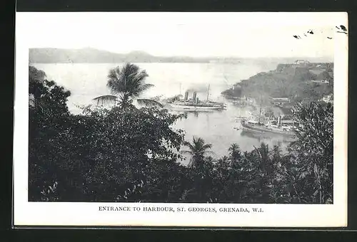 AK St. Georges, Entrance to Harbour, Blick auf Dampfer