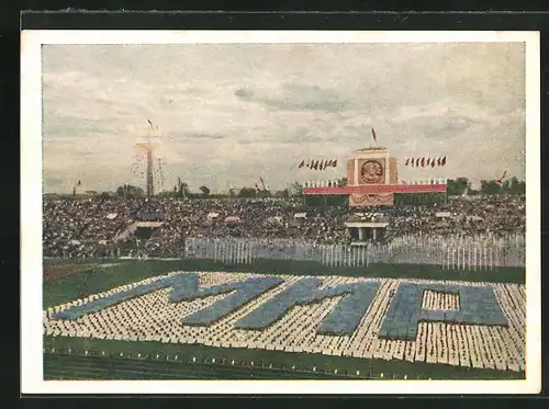 AK Moskau, Turnfest 1954, Panorama aus dem Stadion
