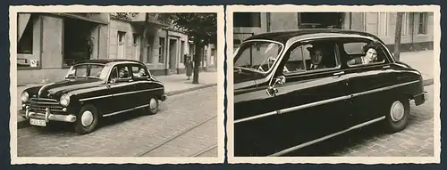 2 Fotografien Auto, schwarze Limousine mit Kfz-Kennzeichen Berlin