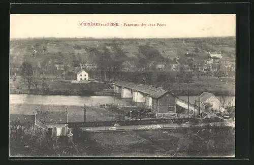 AK Bonnières-sur-Seine, Panorama des deux Ponts