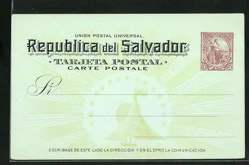 AK El Salvador, Tarjeta Postal, Ganzsache 3 Centavos