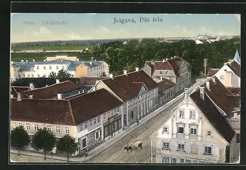 AK Jelgava / Mitau, Schlossstrasse aus der Vogelschau