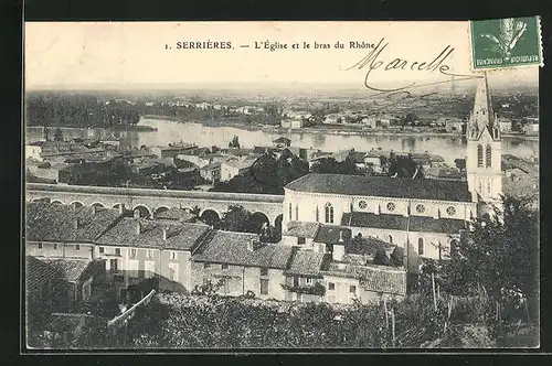 AK Serrières, L` Èglise et le bras du Rhone