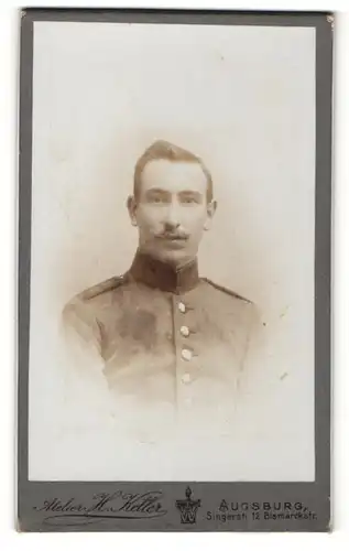 Fotografie H. Keller, Augsburg, Portrait Soldat in Uniform mit Seitenscheitel