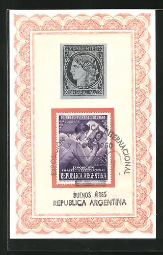 AK Buenos Aires, Exposicion Filatelica Internacional 1950, El Sello Postal: Dibujo