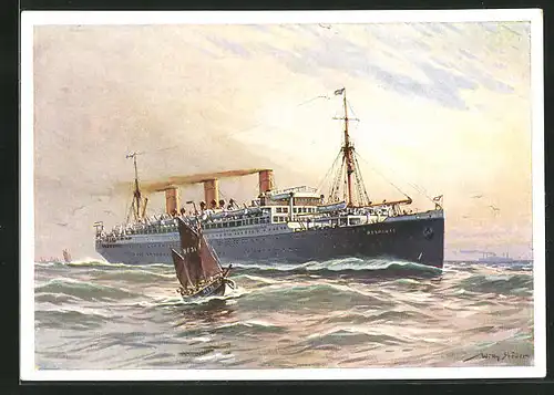 Künstler-AK Willy Stoewer: Passagierschiff D. Resolute unter Dampf neben Segelschiff