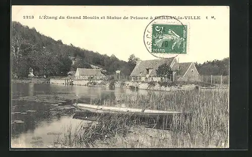 AK Cernay-la-Ville, L`Etang du Grand Moulin et Statue de Pelouse