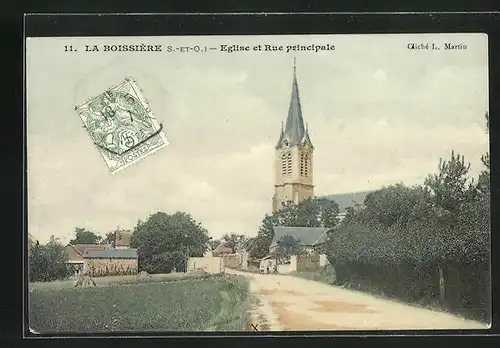 AK La Boissiere, Eglise et Rue principale