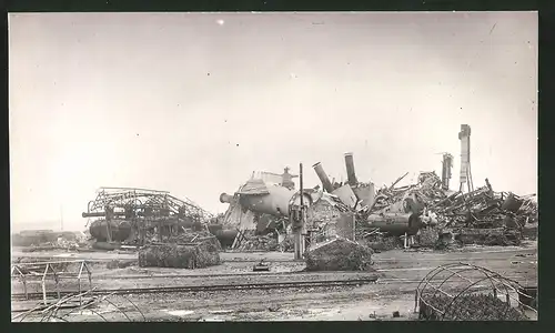 Fotografie Ansicht Flavy-le-Martel, zerstörte Zuckerfabrik, Trümmer & Ruine, 1.WK
