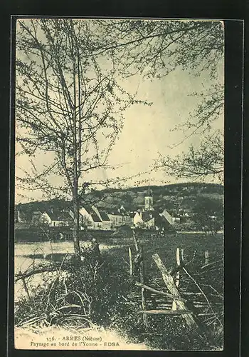AK Armes, Paysage au bord de l`Yonne