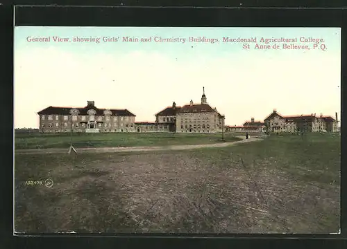 AK Sainte-Anne-de-Bellevue, General view, showing Girls` Main and Chemistry Buildings, Macdonald Agricultural College