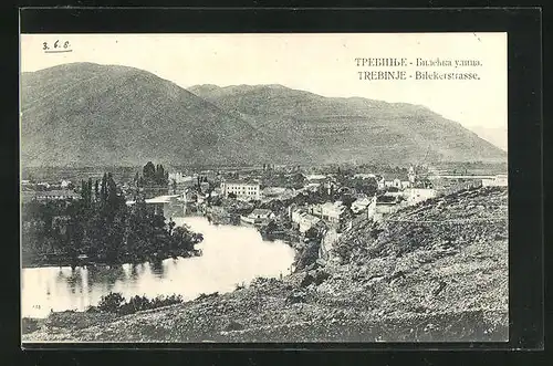 AK Trebinje, Bilekerstrasse mit Bergen
