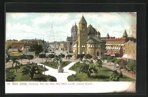 AK San Jose, LA, City Hall Park, Post Office and St. Josephs Church
