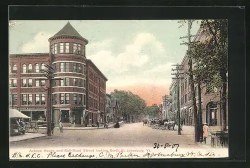 AK St. Johnsbury, VT, Avenue House and rail-Road Street looking North