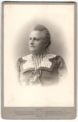 Fotografie F. Hanfstaengl, München, Portrait bürgerliche Dame in hübscher Kleidung