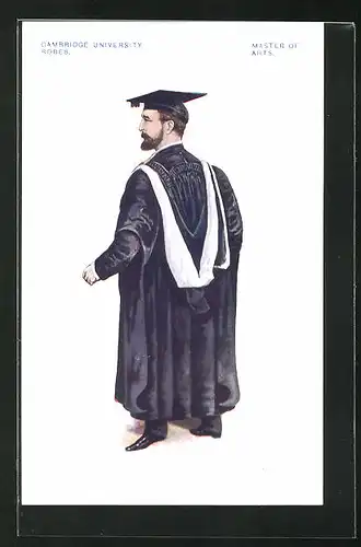 AK Cambridge, University, Robes, Master of the Arts, Mann in schwarzem Umhang mit Doktorhut