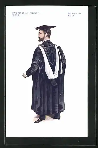 AK Cambridge, University, Robes, Master of the Arts, Mann mit Vollbart und Doktorhut in Umhang