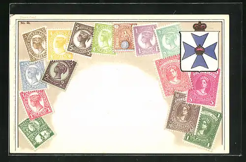 AK Briefmarken und Wappen von Queensland, Australien