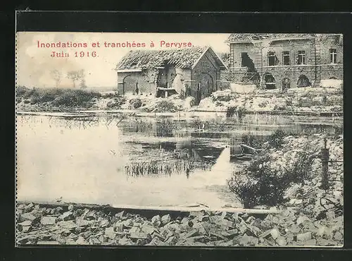 AK Pervyse, Inondations et tranchées, Juin 1916, Hochwasser, 1. Weltkrieg