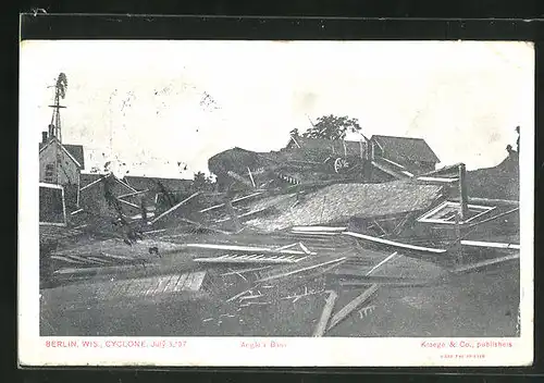 AK Berlin, WI, Cyclone 1907, Angle`s Barn, Wirbelsturm