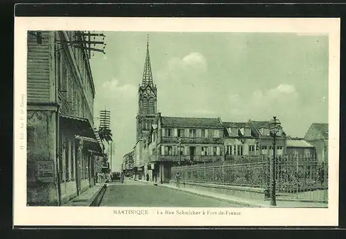 AK Fort-de-France, La Rue Schoelcher, Kirche