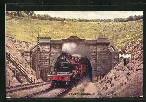 Künstler-AK englische Eisenbahn der Gesellschaft Midland Railway at Totley Tunnel