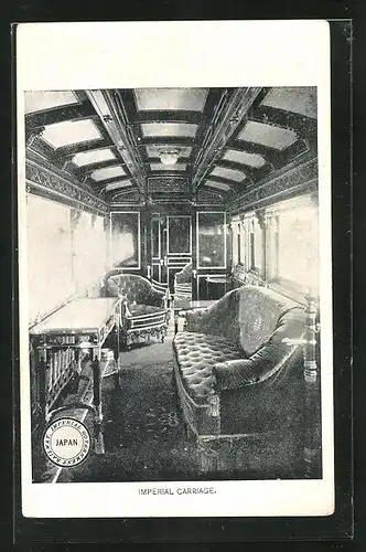 AK Japan, Imperial Government Railway, Imperial Carriage, Innenansicht Eisenbahnwagen