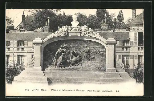AK Chartres, Place et Monument Pasteur